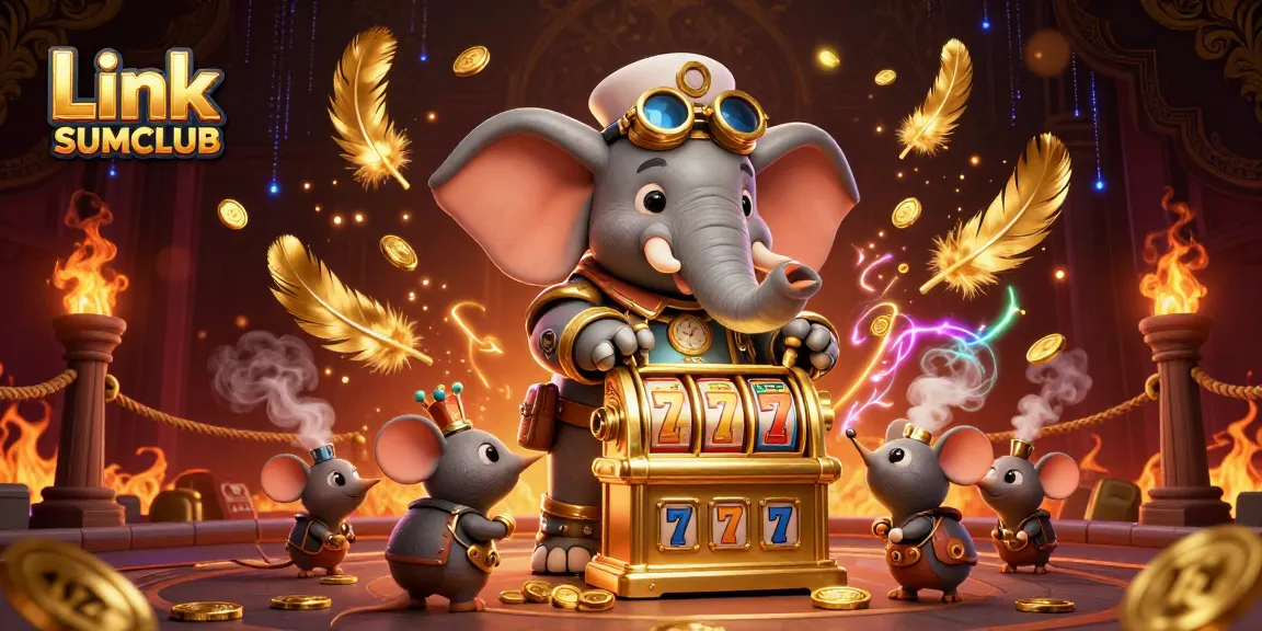 Spin to win with Link SUMCLUB in this vibrant steampunk casino scene featuring slot reels and dynamic characters.