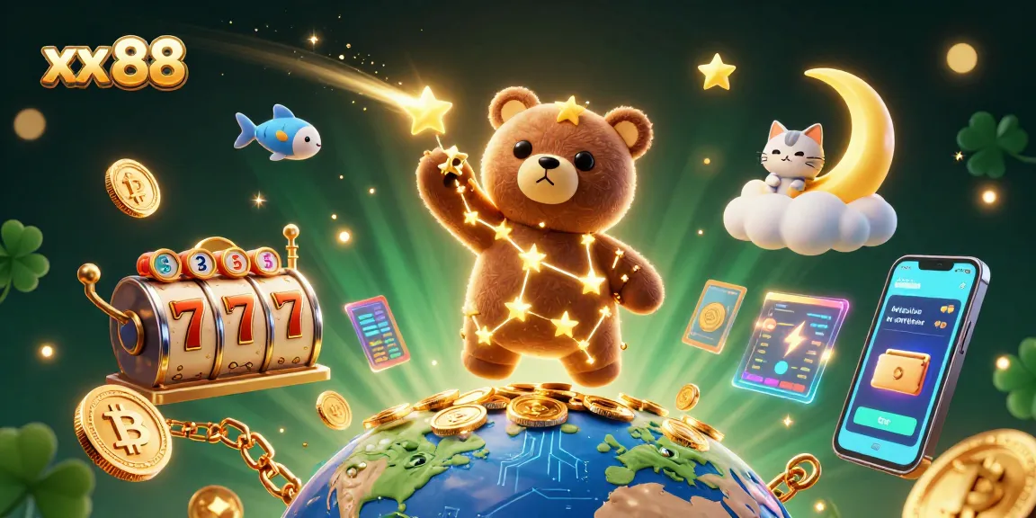 Engaging xx 88 scene depicting a constellation bear, coins, and lively slot elements illustrating online gambling excitement.
