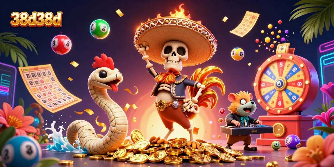 Experience vibrant action at 38d38d with a lively lottery-themed 3D casino illustration.