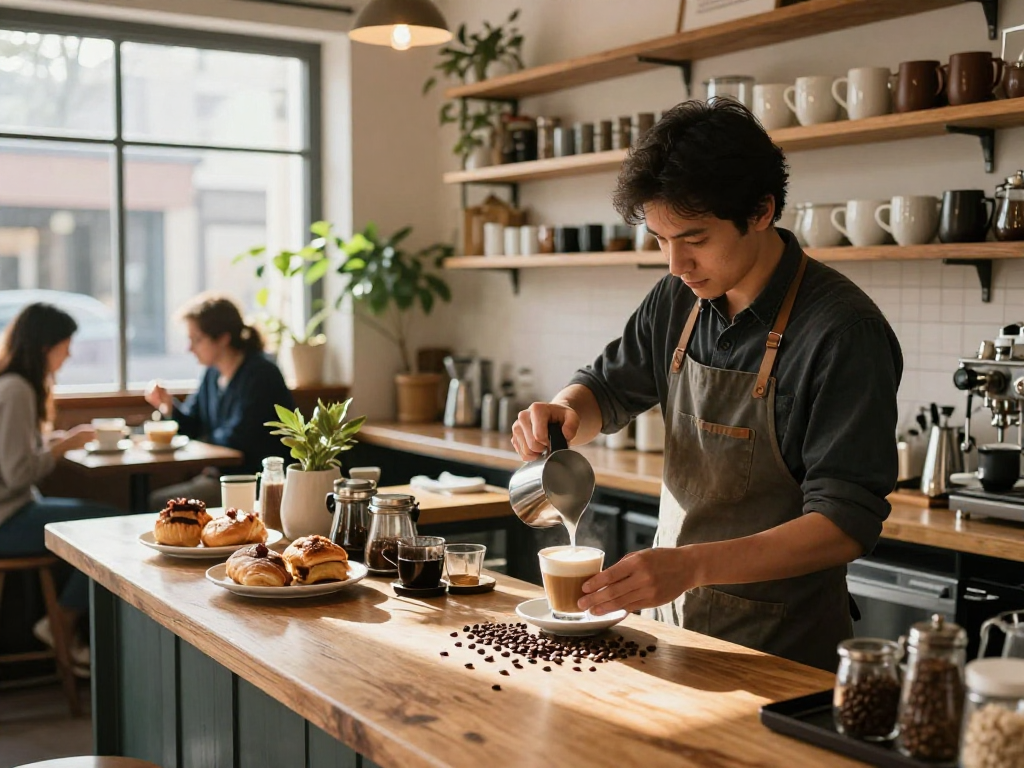 قهوجيين يعدون القهوة في مقهى تقليدي مع أجواء دافئة