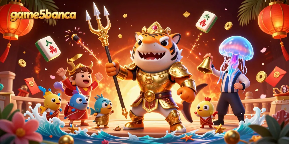 Engage with the thrilling underwater battle at game5banca, featuring tiger shark gladiators in an action-packed scene.
