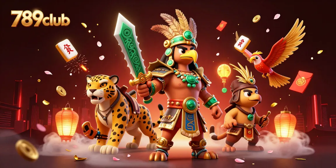 Play thrilling games at 789club with dynamic 3D illustration showcasing vibrant casino elements.
