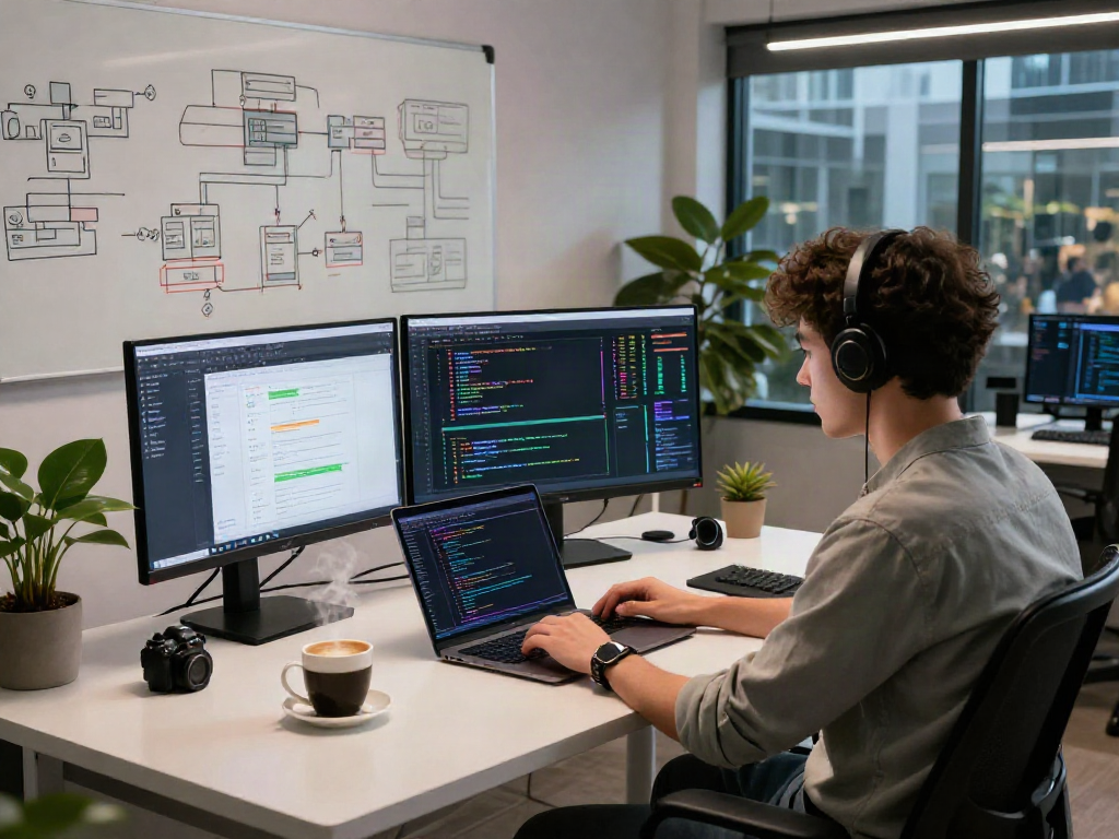 Developer coding in a modern workspace reflecting crushon technology trends.