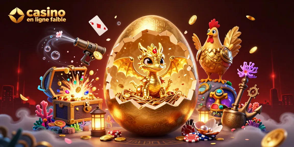 Jouer sur un casino en ligne fiable avec une illustration d'œuf d'or et un dragon de cristal.
