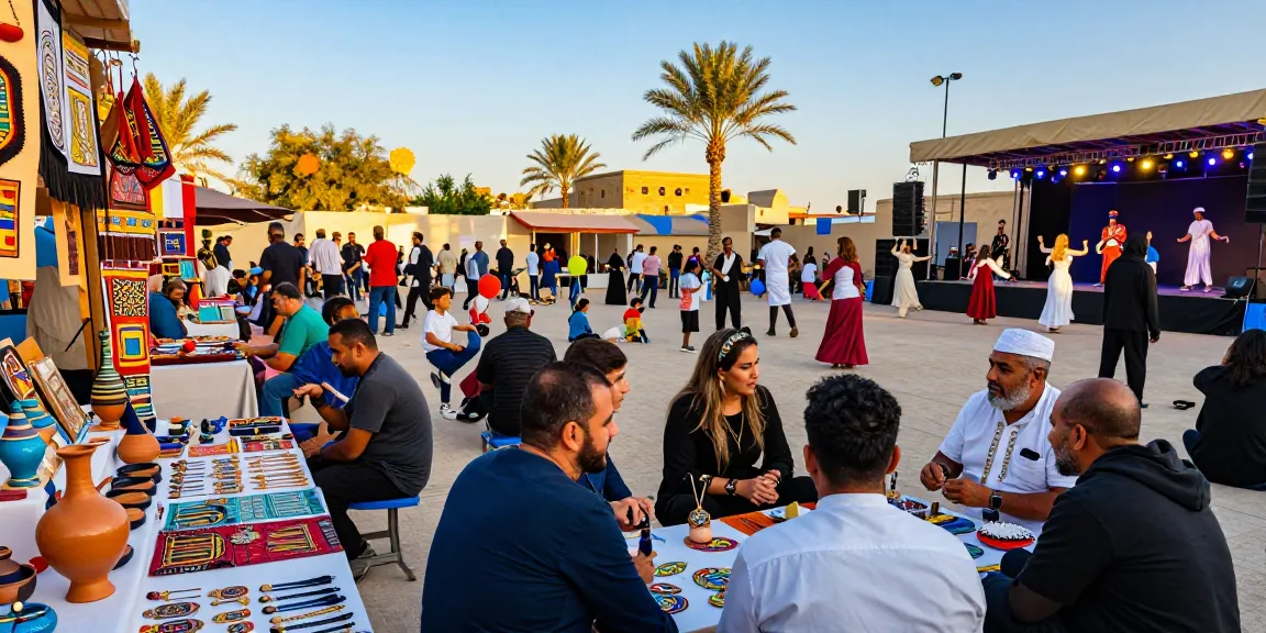 Community celebrating سكس مصري with vibrant crafts and music at a cultural festival.