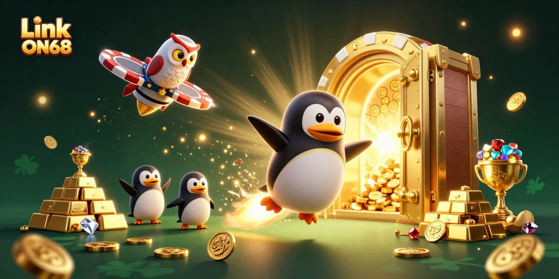 Experience thrilling action with Link ON68 as golden penguins and treasures abound in this casino space adventure.