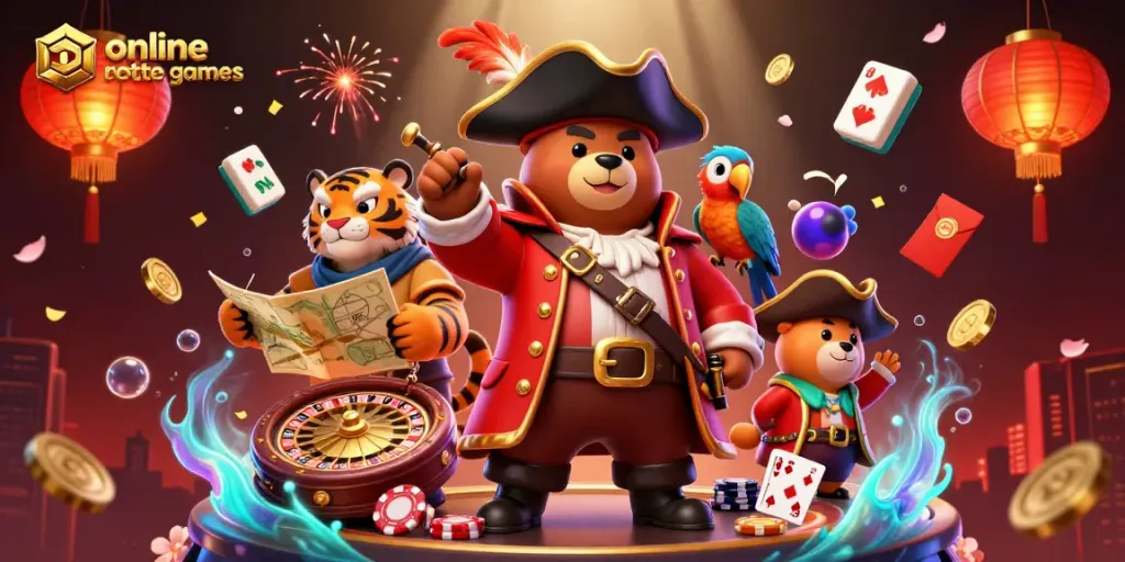 Experience thrilling online roulette games with this colorful casino scene featuring dynamic characters and elements.