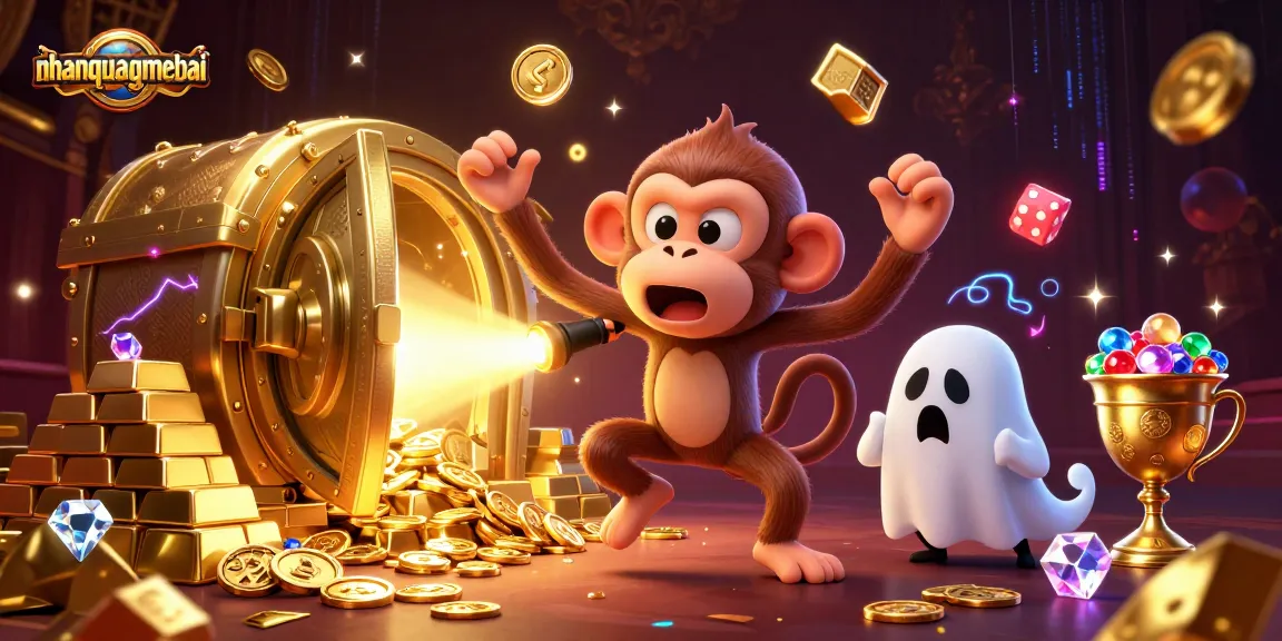 Engage with nhanquagamebai as golden treasures and characters create excitement in a vibrant casino setting.