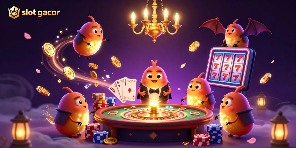 Engage with slot gacor over a magical casino scene featuring glowing glowworms and vibrant game action.