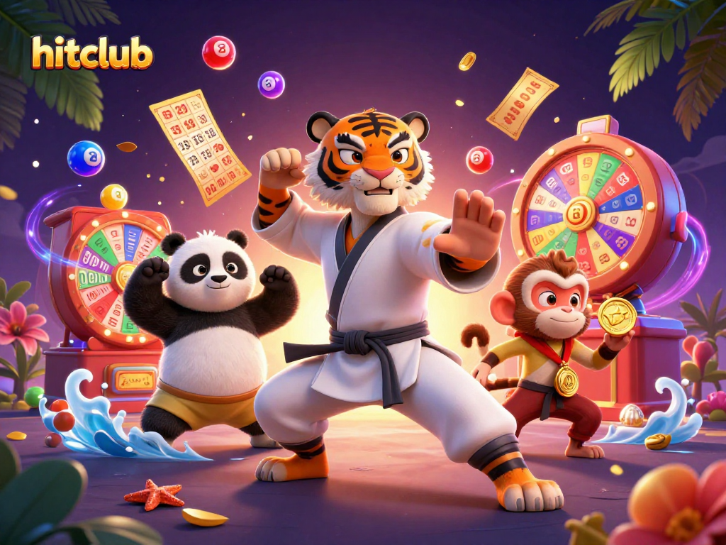 Join the fun at hitclub with colorful lottery balls and playful cartoon characters in an exciting 3D casino scene.