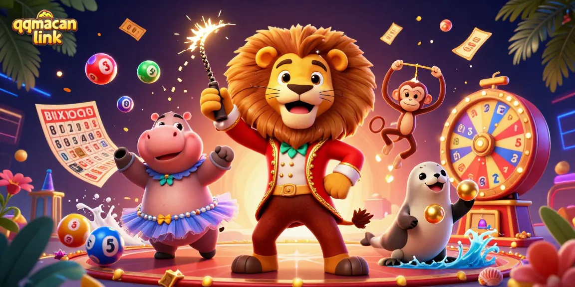 Engage with the colorful world of qqmacan link in this vibrant 3D digital casino-themed illustration.