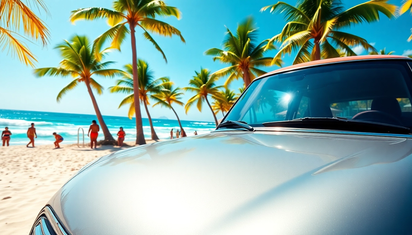 Enjoy a st barts mini cooper rental on a stunning tropical beach, blending luxury and adventure.