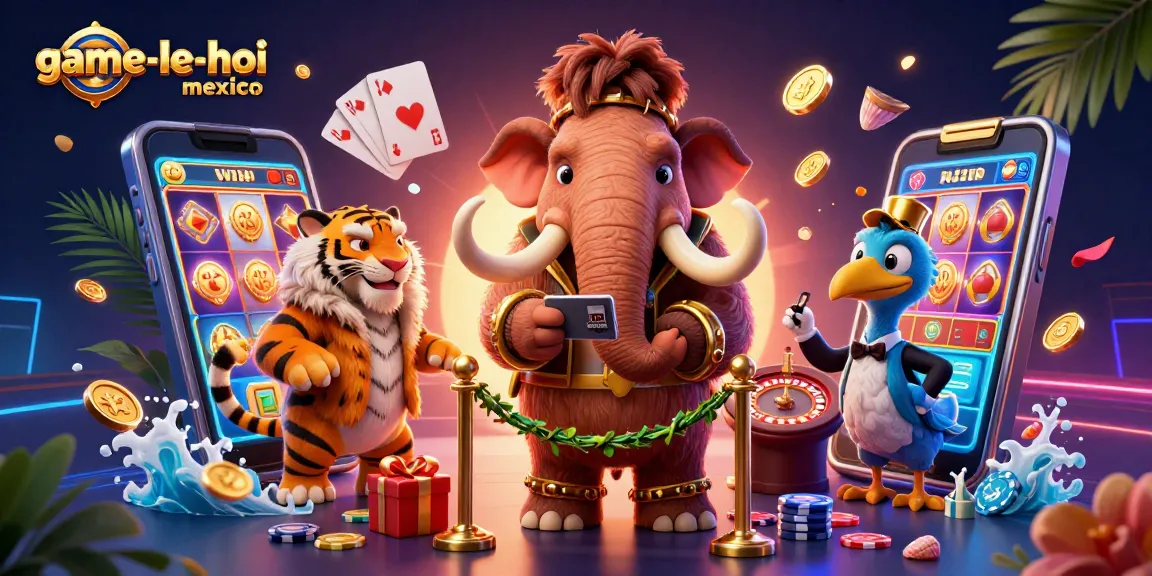 Join the excitement of game-le-hoi-mexico with a vibrant 3D casino scene featuring dynamic characters and engaging slot game elements.