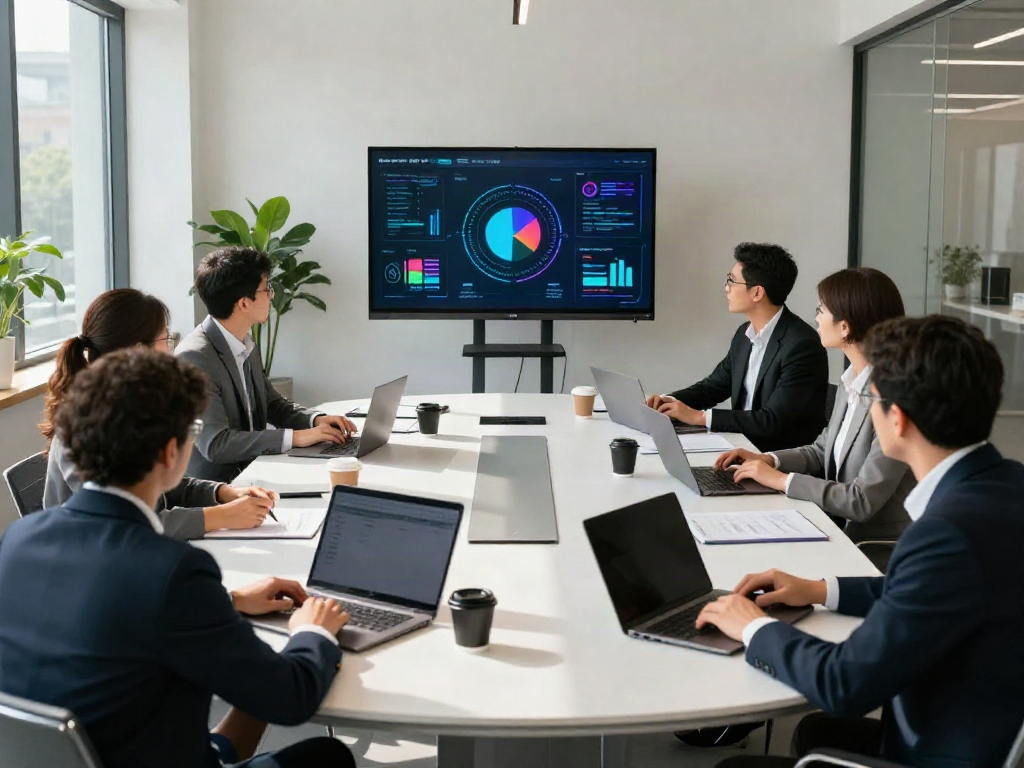 Collaborative business meeting showcasing bpinetempresas strategies in a modern conference room