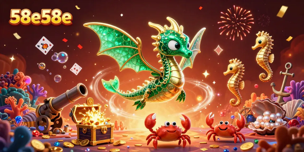 Ganhe prêmios incríveis em 58e58e com dragão marinho e tesouros vibrantes!