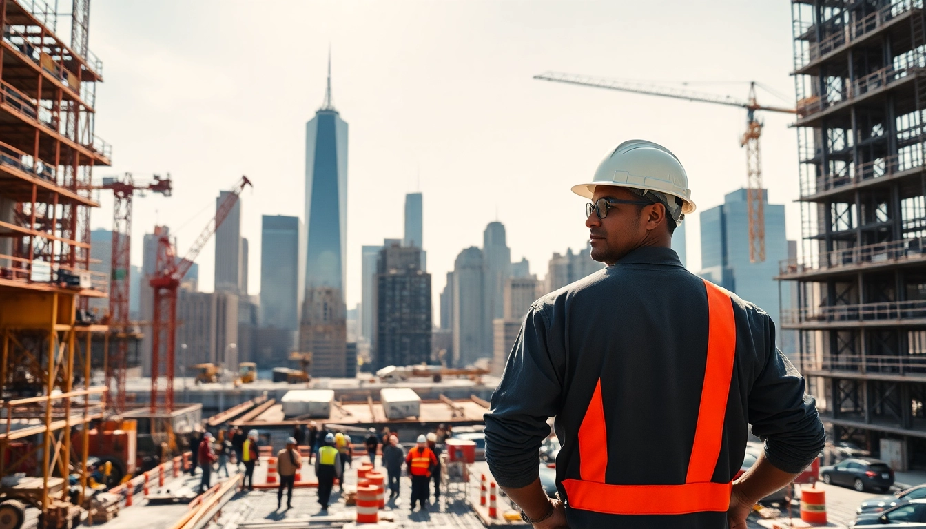Capture the essence of a Manhattan General Contractor managing a dynamic construction site.