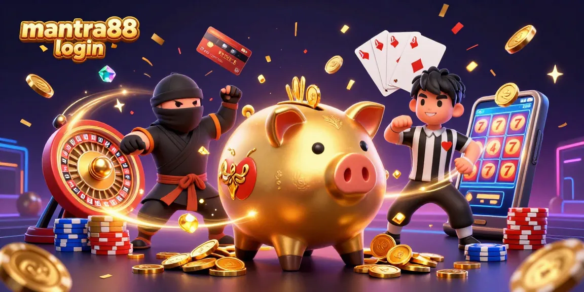 Experience gameplay thrills in this mantra88 login themed illustration featuring exciting casino elements.