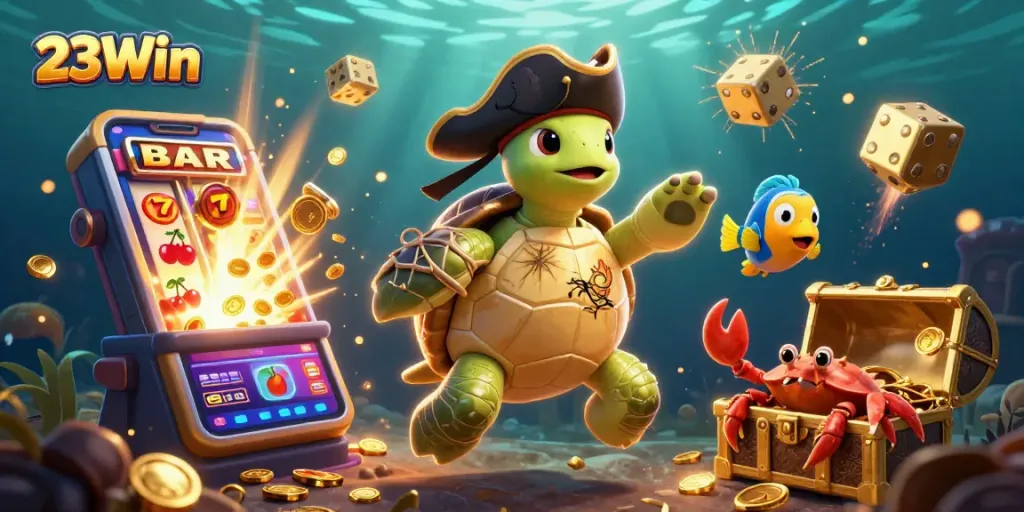 Experience thrilling jackpots with 23Win's vibrant pirate-themed casino adventure illustration.