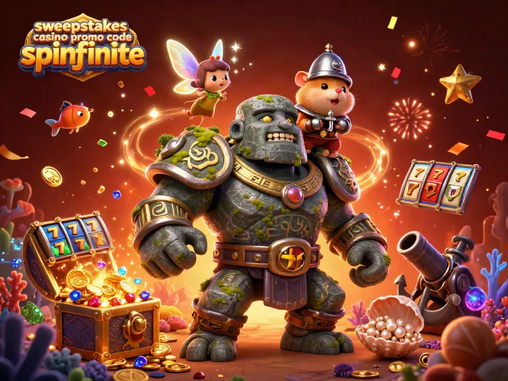 Engage with the sweepstakes casino promo code spinfinite for exciting rewards with dazzling golden golem characters and vivid game elements.