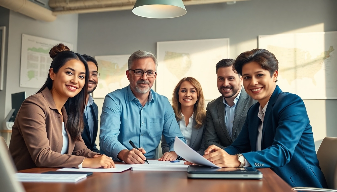 Explore Title Insurance Services through a professional team discussing documents in a collaborative office.