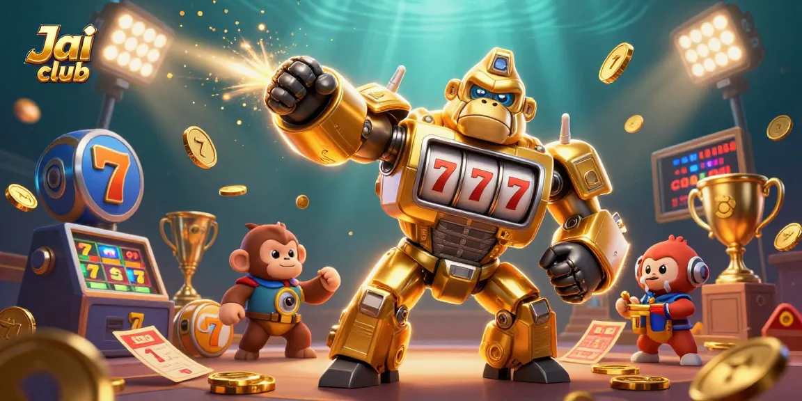 Engage with Jai club by winning exciting jackpots playing dynamic slot games with an animated golden gorilla mech.