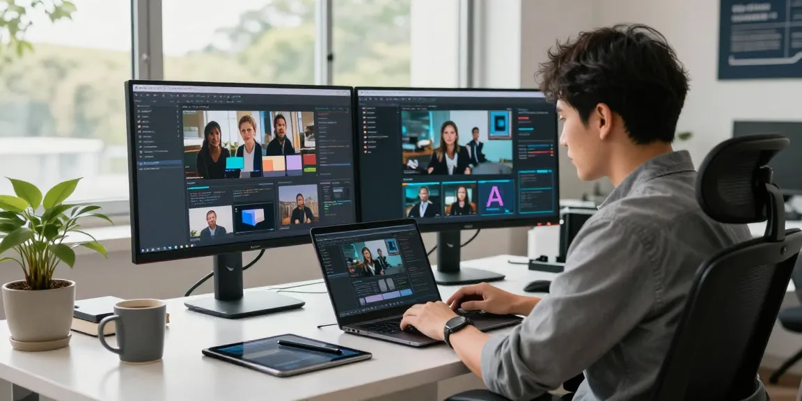 Detect AI image analysis in a modern workspace with dual monitors and AI detection software for content moderation.