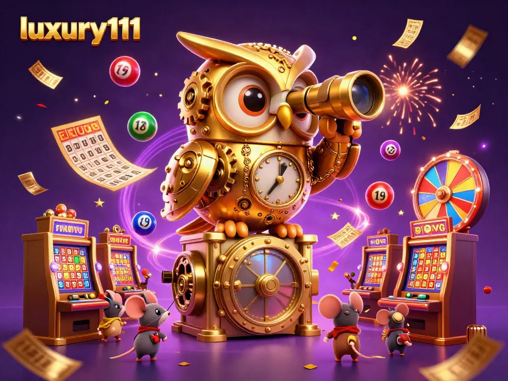 Discover luxury111's vibrant casino atmosphere full of energy, with charming characters, gaming elements, and colorful visuals.