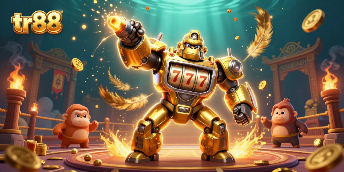 Experience the thrill of tr88 with a dynamic 3D gorilla mech and vibrant casino elements.