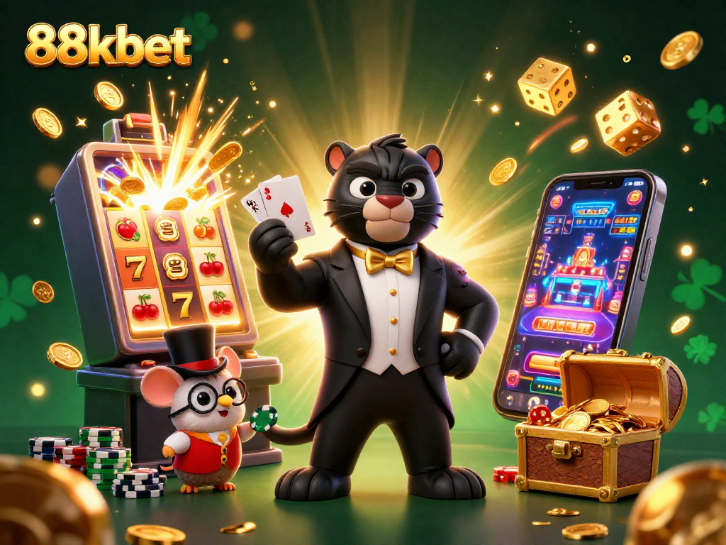 88kbet stands out with a dynamic trio including a tuxedoed panther, owl, and mouse amidst a jackpot display.