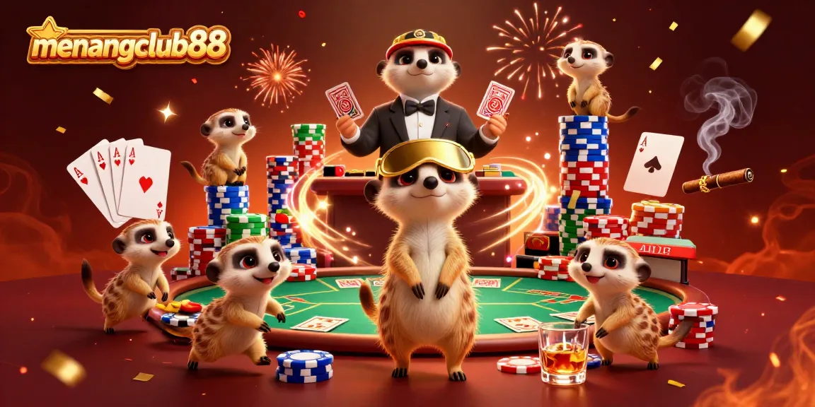 Experience winning moments at menangclub88 with playful meerkats in a vibrant casino scene.