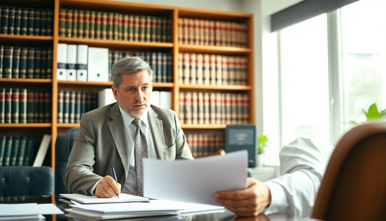 Probate lawyer consulting a client in a professional office setting, emphasizing trust.