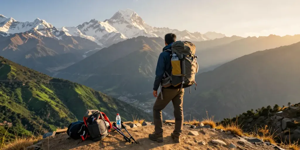 Manaslu Trek traveler enjoying stunning mountain views during an adventurous journey.