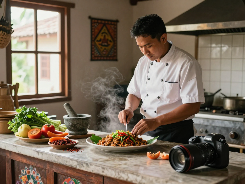 Persiapan hidangan tradisional Indonesia di dapur dengan situs epictoto.