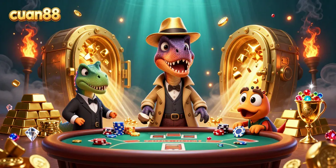 Experience thrilling wins with cuan88 at an animated blackjack table featuring cartoon dinosaurs.