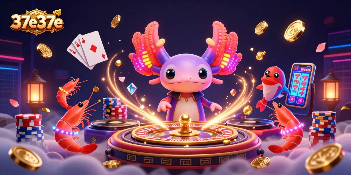 Engage in the vibrant 37e37e casino scene featuring a neon axolotl DJ and glow-stick shrimp.