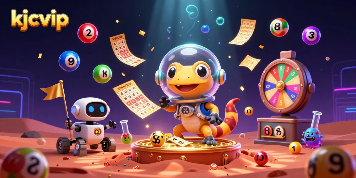Engage in vibrant gaming fun at KJC VIP with a lively 3D Martian gecko and casino elements.
