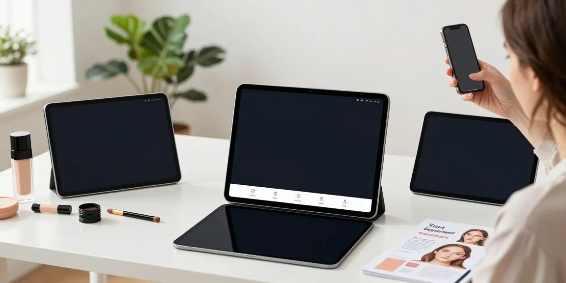 Exploring alternatives to QOVES with beauty analysis apps on a modern desk.