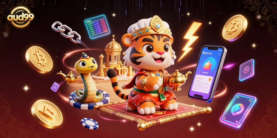 Join the excitement of aud99 online casino gaming with 3D tiger sultan and crypto elements!