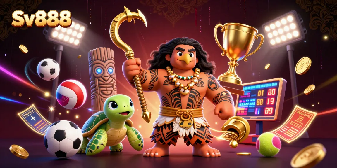 Experience the exciting world of Sv888 with vibrant sports elements and dynamic characters in a rich casino atmosphere.
