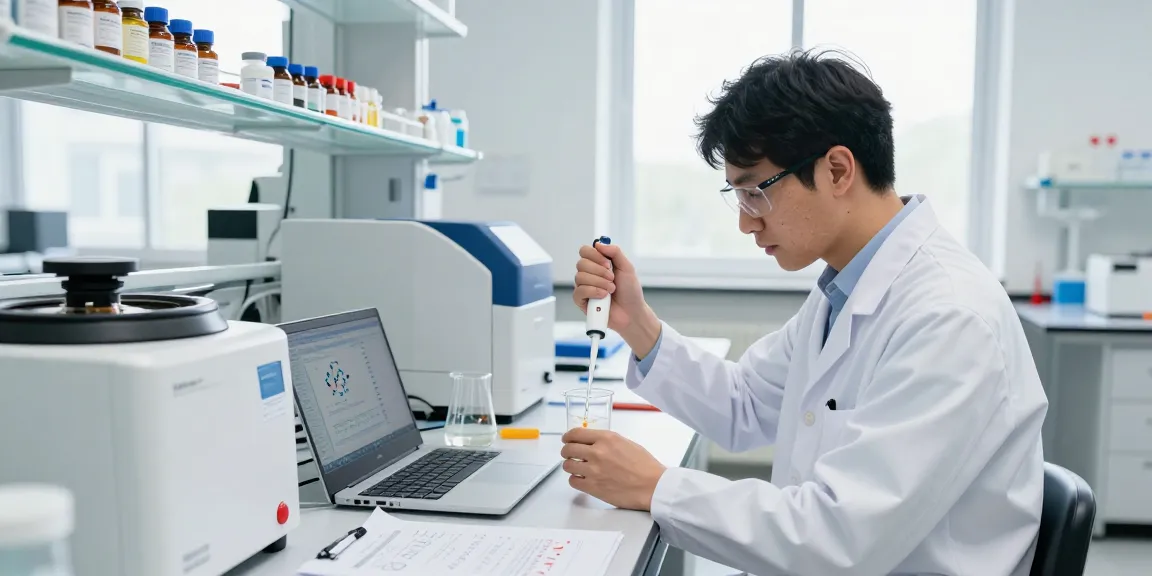 Scientist measuring peptide compounds in a modern lab showcasing SwissChems innovation.