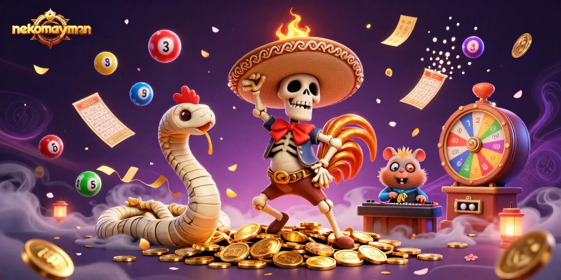 Neko May Mắn showcases a vibrant victory dance scene with golden coins and lucky symbols.