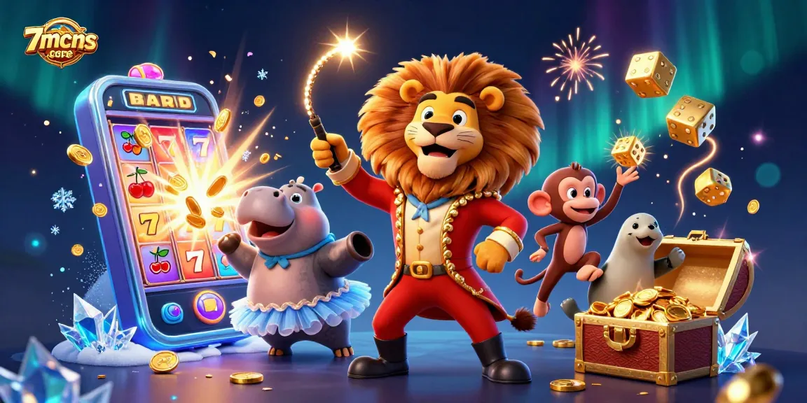 Engage with thrilling 7mcnscore casino excitement featuring animated characters and a jackpot explosion.
