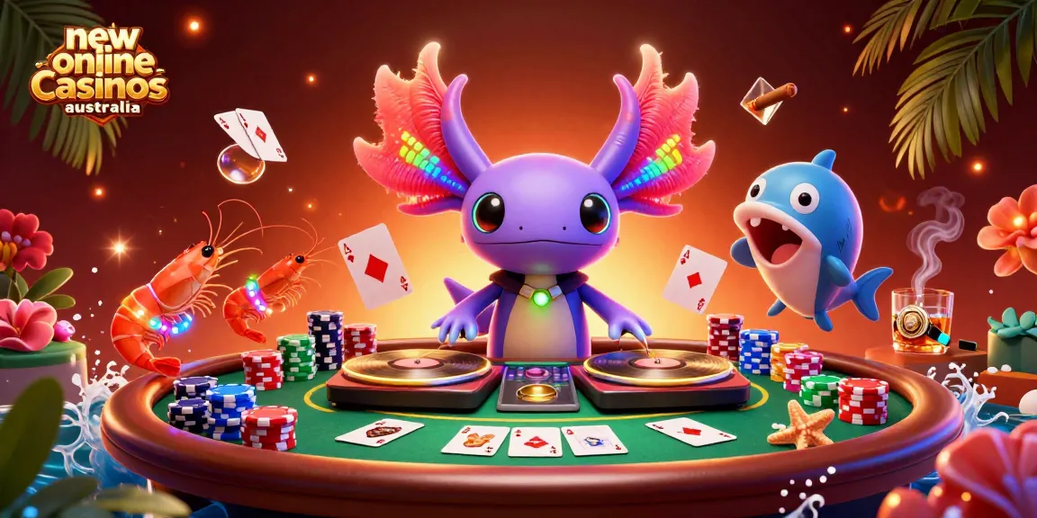 Engaging illustration showcasing new online casinos Australia with vibrant casino elements and characters.