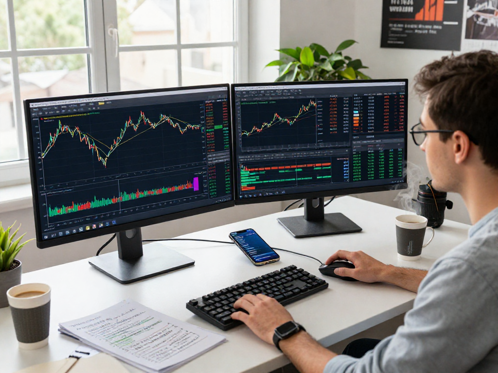 使用MetaTrader 5分析市场的交易工作区，显示复杂图表和实时行情，环境整洁而明亮。
