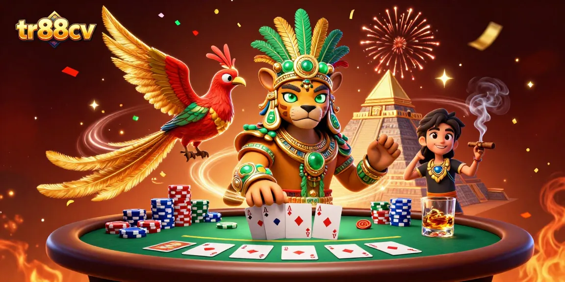 Engage in thrilling gameplay with tr88cv at a vibrant poker table surrounded by lively characters.