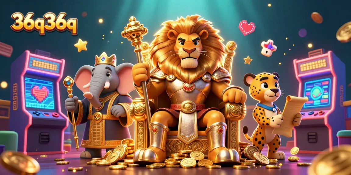 Experience entertainment at 36q36q with cartoon lion king and dazzling casino elements.