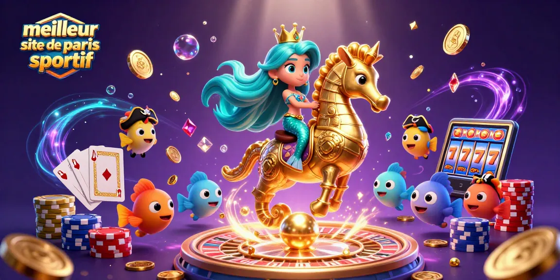 Évaluez le meilleur site de paris sportif avec une scène dynamique de sirène et de gros jeux de casino.