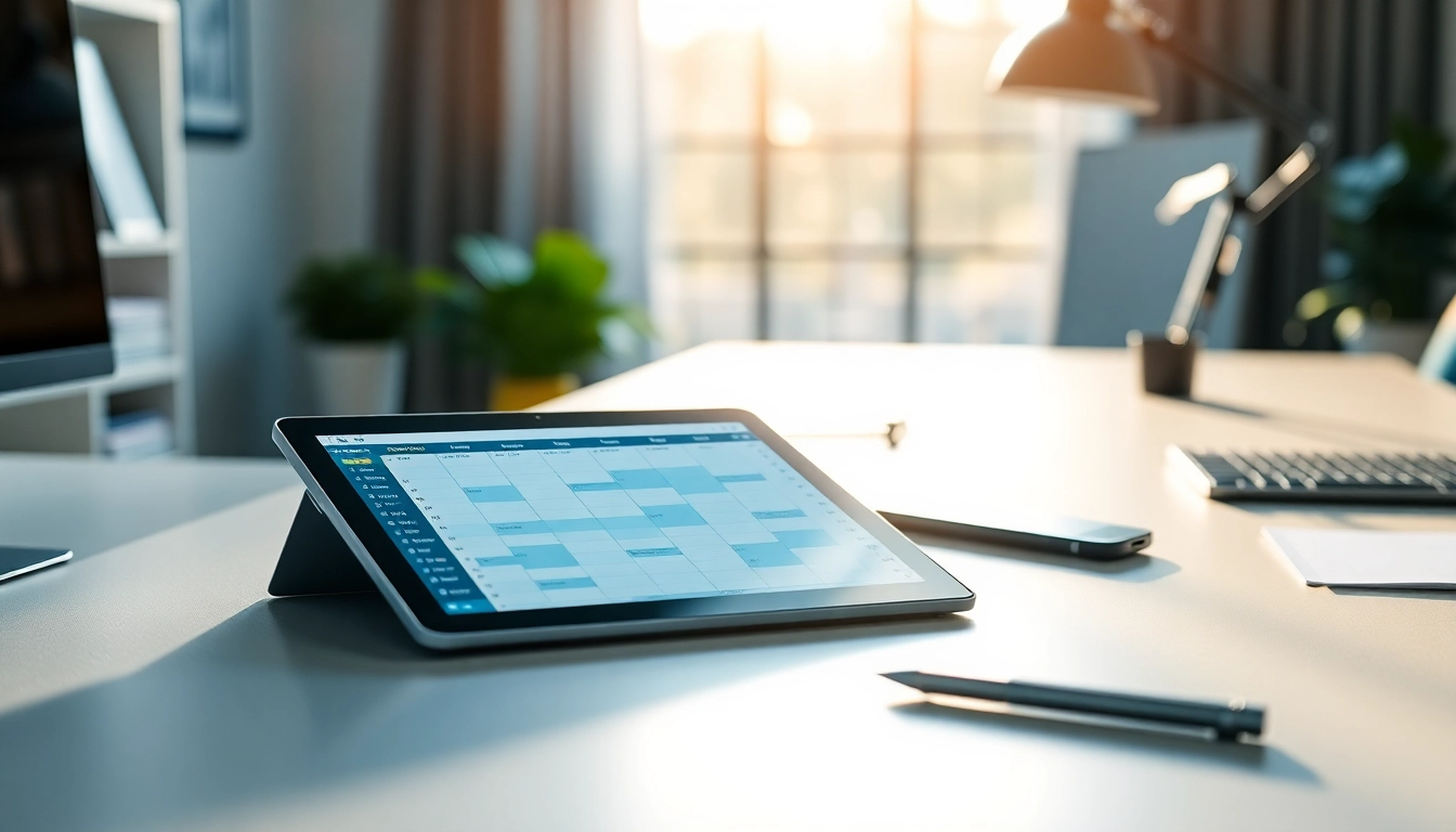 Seamlessly Organize Your Day with a modern workspace and a digital planner.