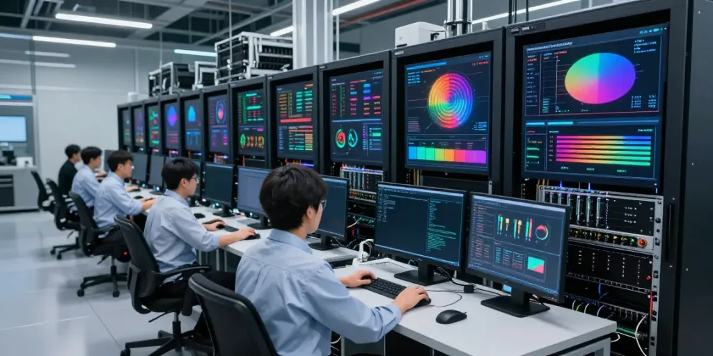 AI inference powering advanced GPU servers in a high-tech data center.