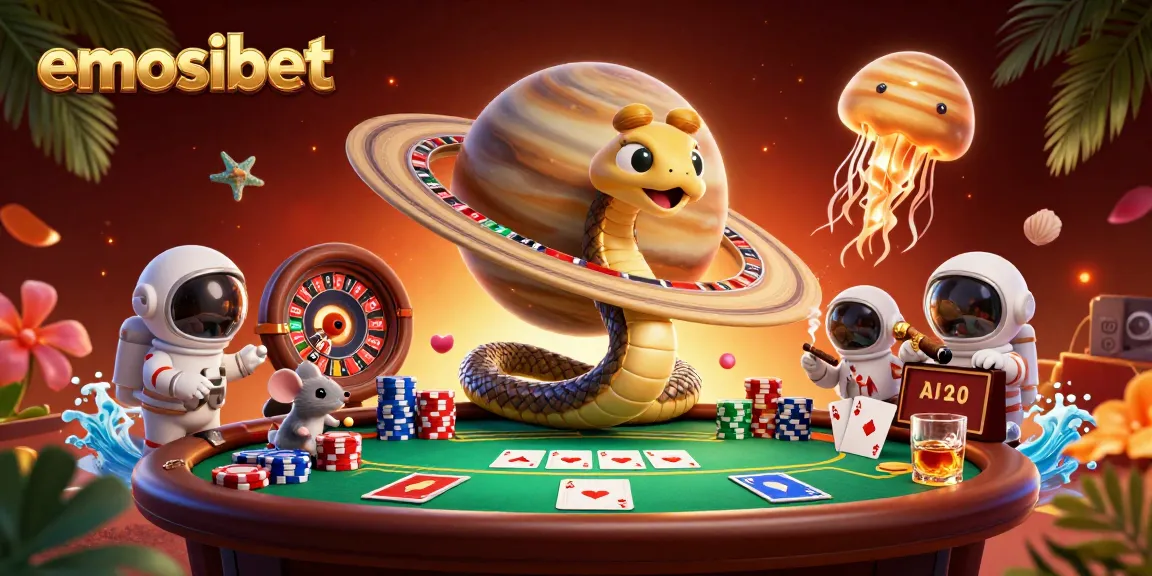Experience thrilling betting at emosibet with vibrant 3D casino elements in a cosmic roulette scene.
